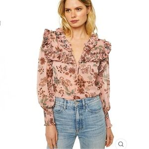 Misa Los Angeles Raffi Top in Choco Rose Floral Metallic Thread Size XS